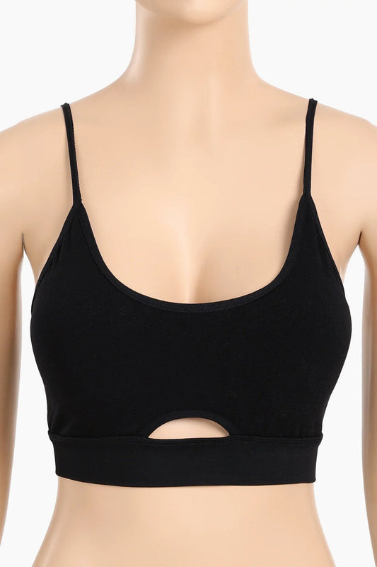 Polyamide Blend Solid Keyhole Slip-On Bra - Black
