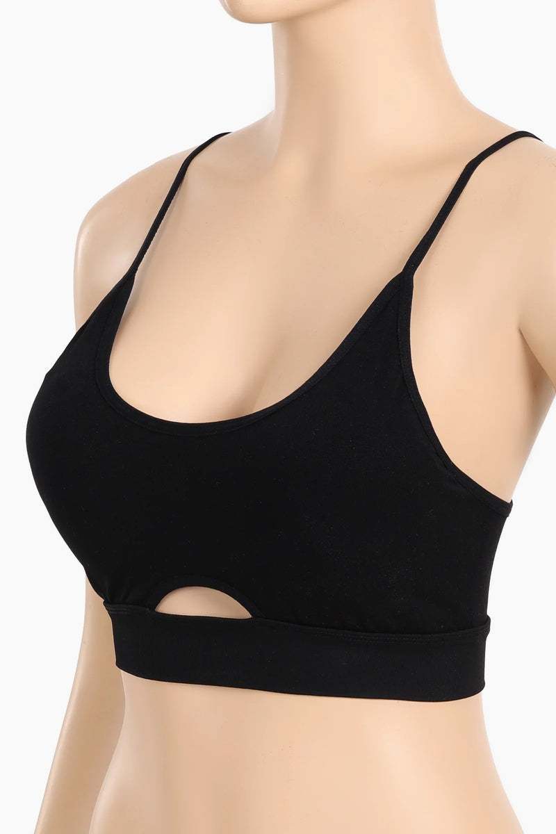 Polyamide Blend Solid Keyhole Slip-On Bra - Black