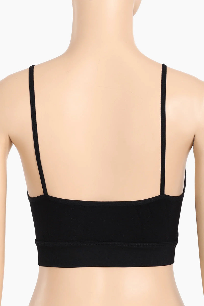 Polyamide Blend Solid Keyhole Slip-On Bra - Black