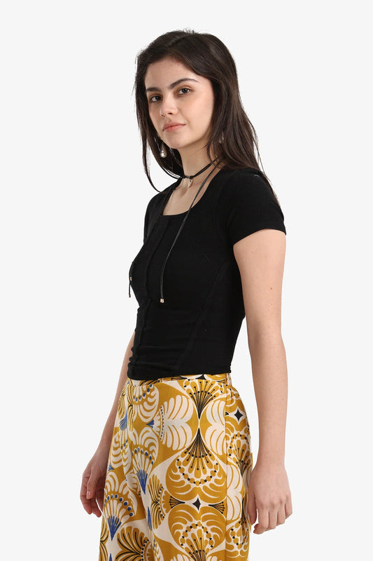 Microfiber Ribbed T-Shirt – Black