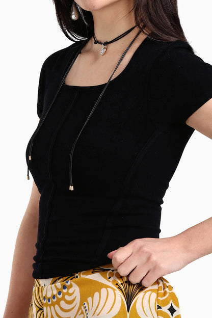 Microfiber Ribbed T-Shirt – Black