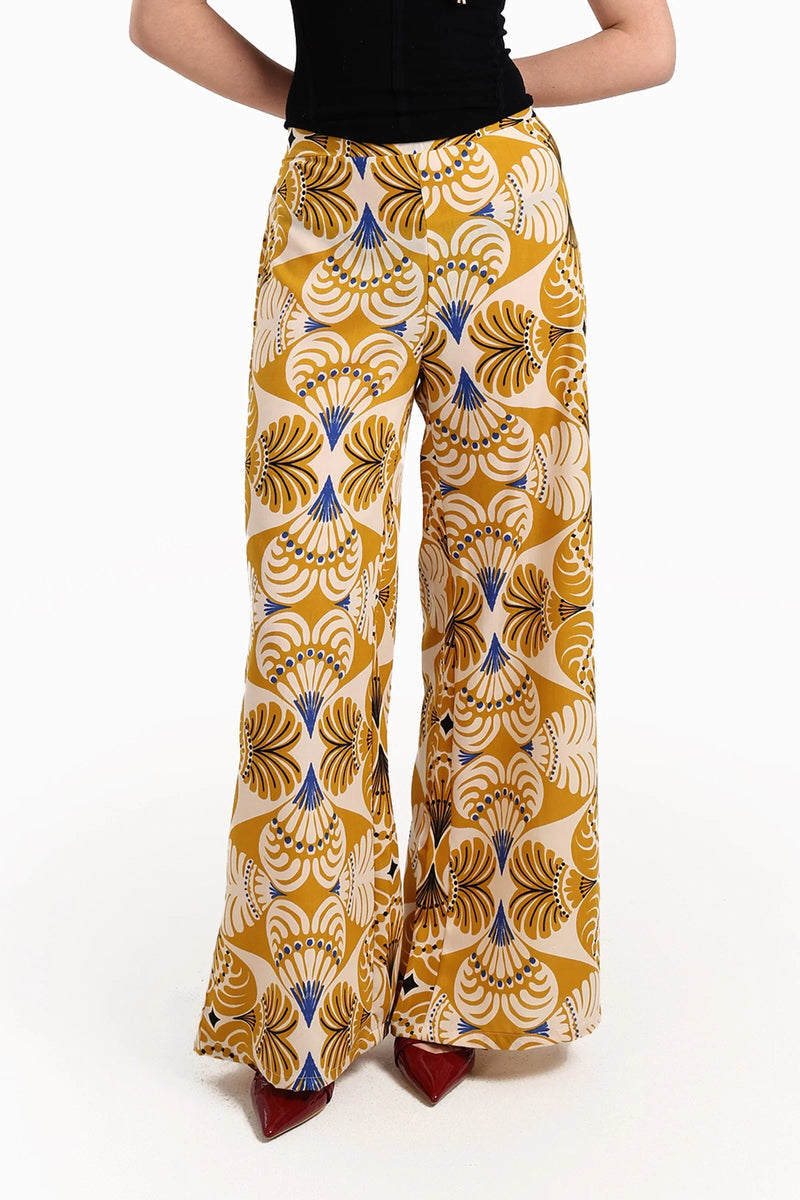Cotton Printed Wide Leg Pants - Multicolor