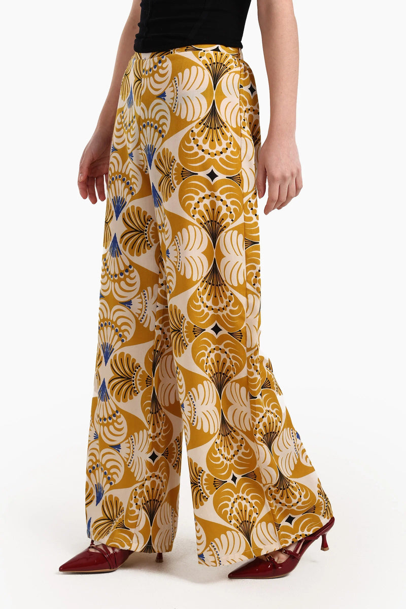 Cotton Printed Wide Leg Pants - Multicolor