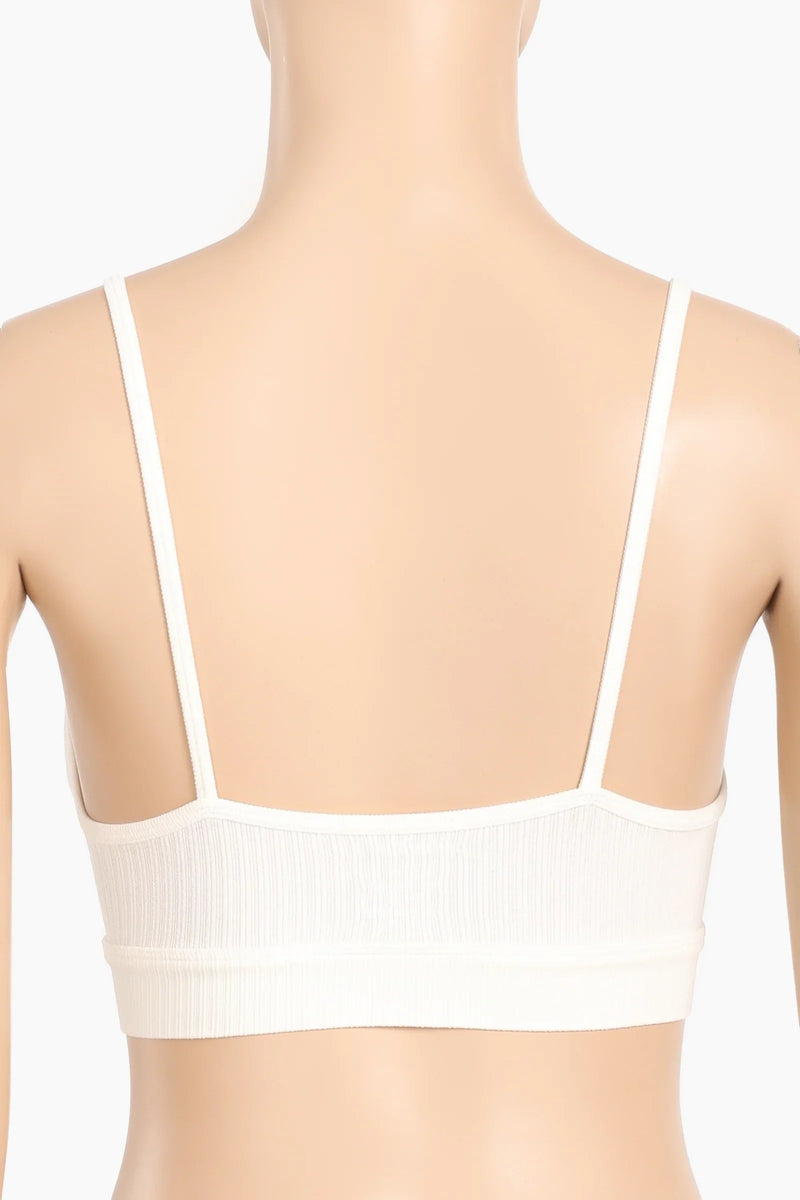 Polyamide Ribbed Plunge V-Neck Sports Bra – Off White
