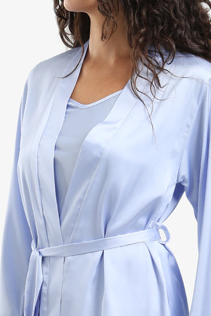 Satin Solid 3-Piece Pyjama Set – Light Blue