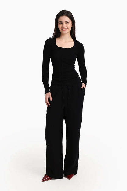 Microfiber Ribbed Corset Top – Black