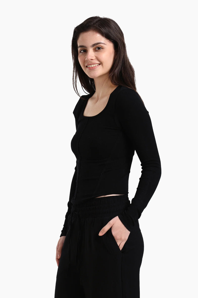 Microfiber Ribbed Corset Top – Black