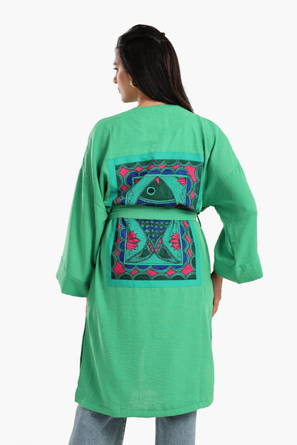 Embroidered Back Green Kimono
