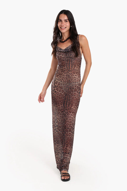 Tencel Leopard Print Beach Dress - Brown