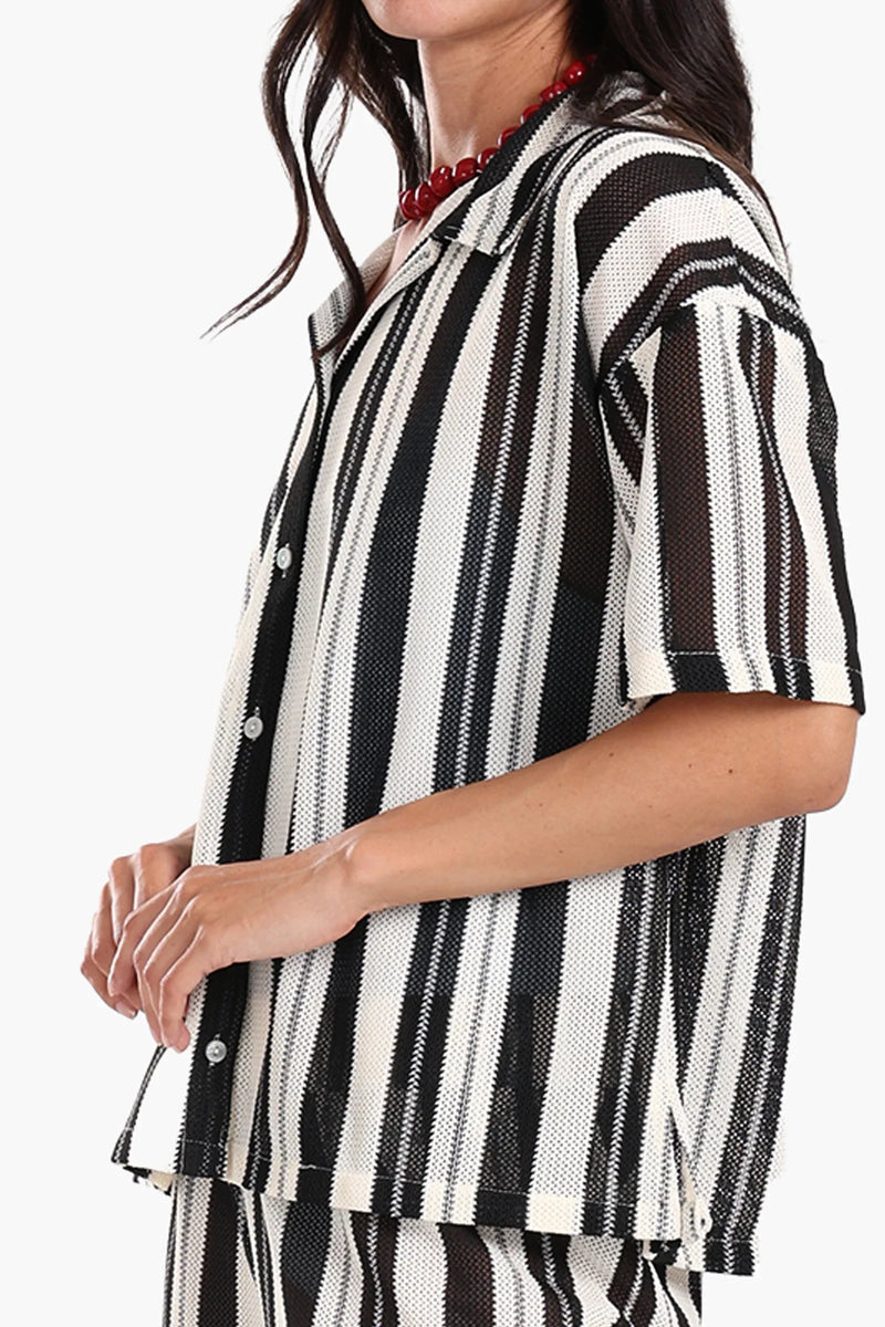 Polyester Striped Beach Set – Black & White