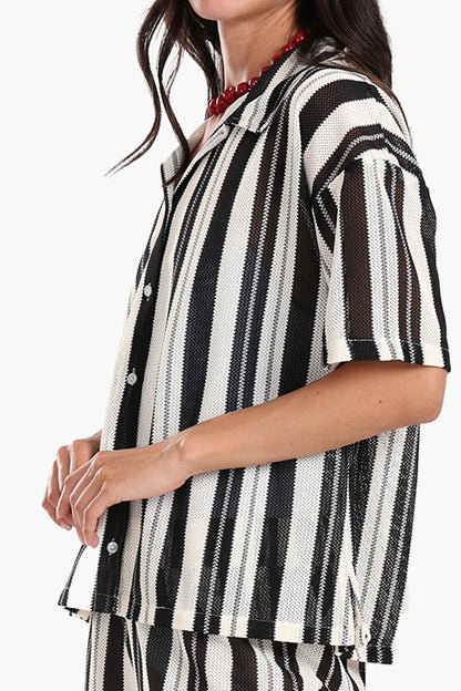 Polyester Striped Beach Set – Black & White