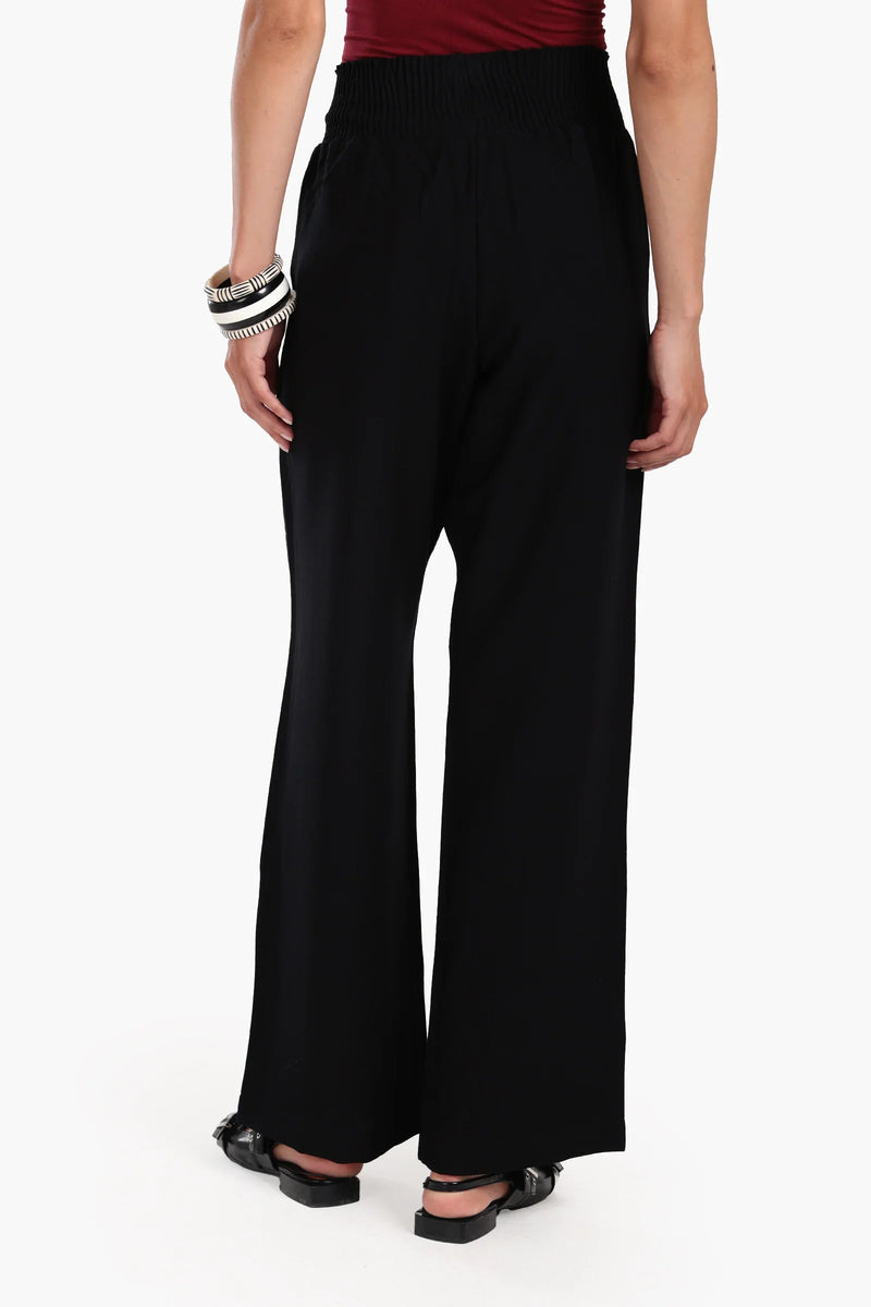 Tencel Solid High Wide Waist Beach Pants – Black