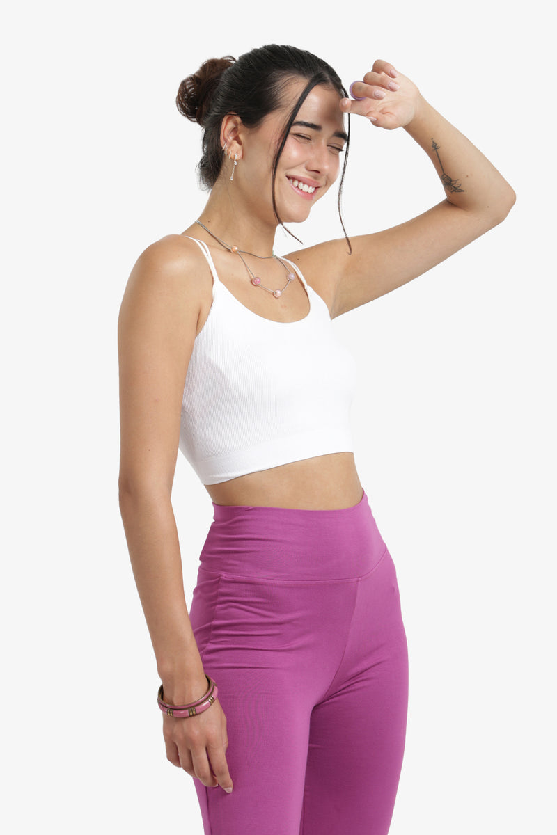 Polyamide Ribbed Double-Strap Top – White