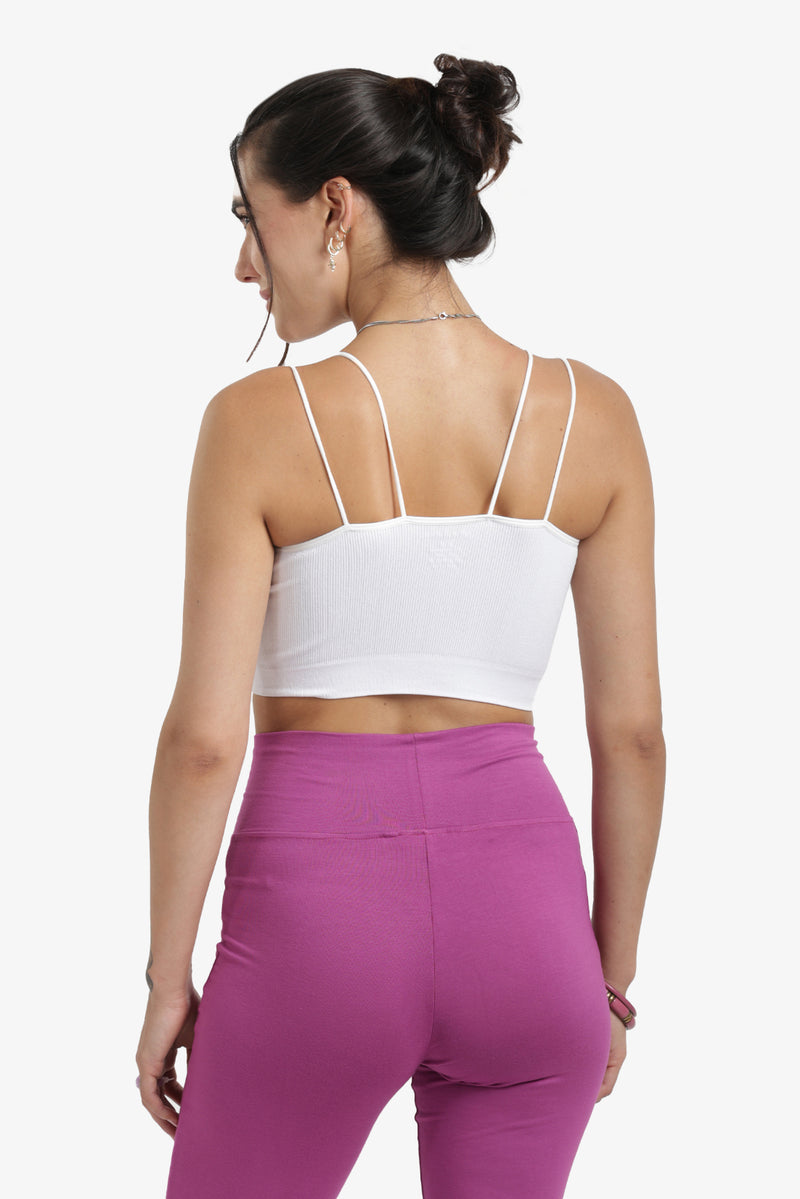 Polyamide Ribbed Double-Strap Top – White