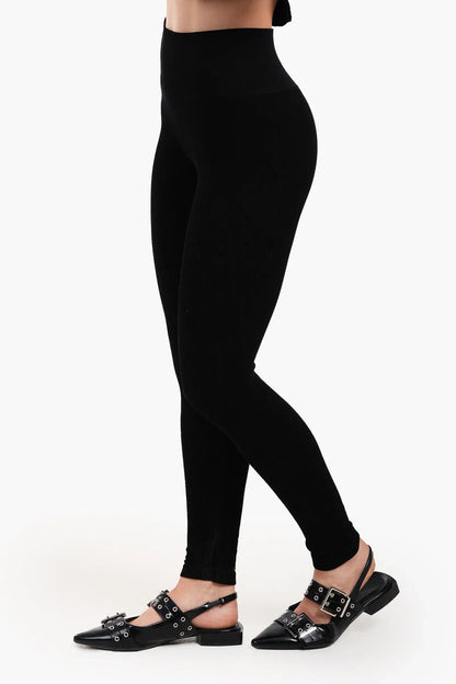Polyamide Ribbed High-Waist Leggings – Black