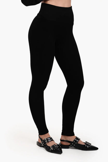 Polyamide Ribbed High-Waist Leggings – Black