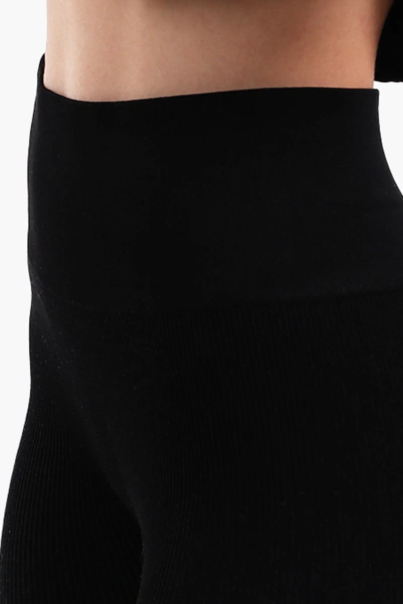 Polyamide Ribbed High-Waist Leggings – Black