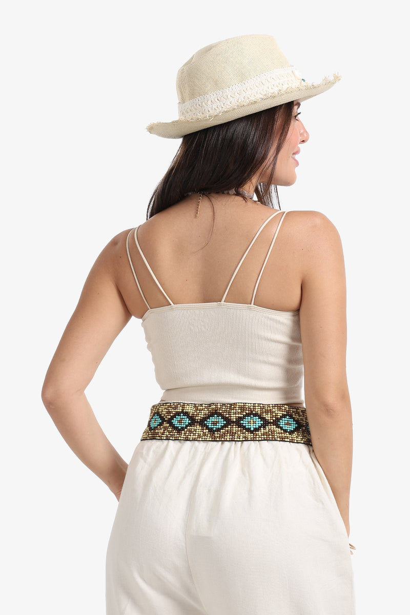 Polyamide Ribbed Double-Strap Top – Medium Beige