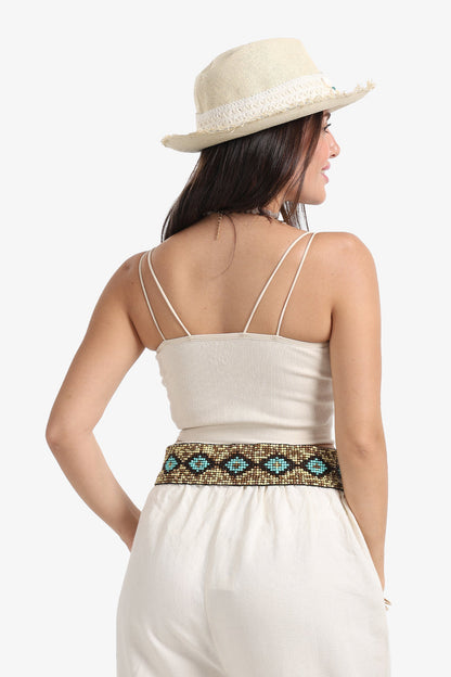 Polyamide Ribbed Double-Strap Top – Medium Beige