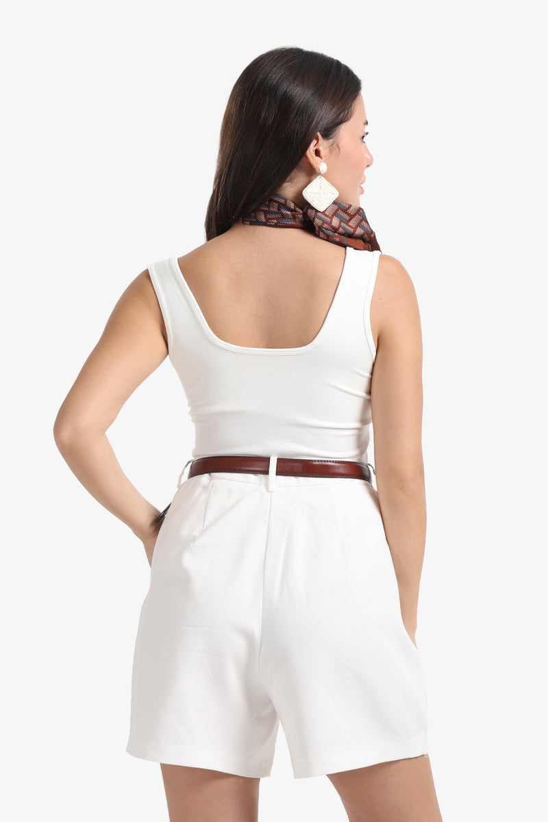 Polyamide Solid Sweetheart Neck Tank Top – Off White