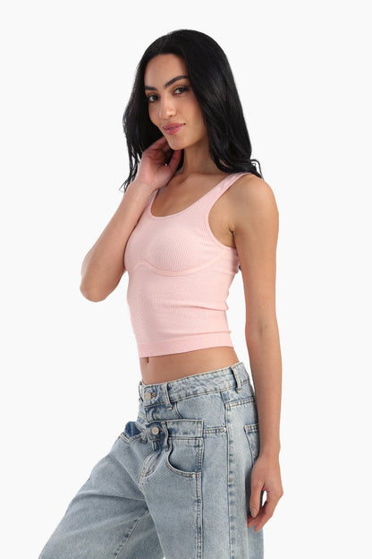 Microfiber Ribbed Crop Top - Rose