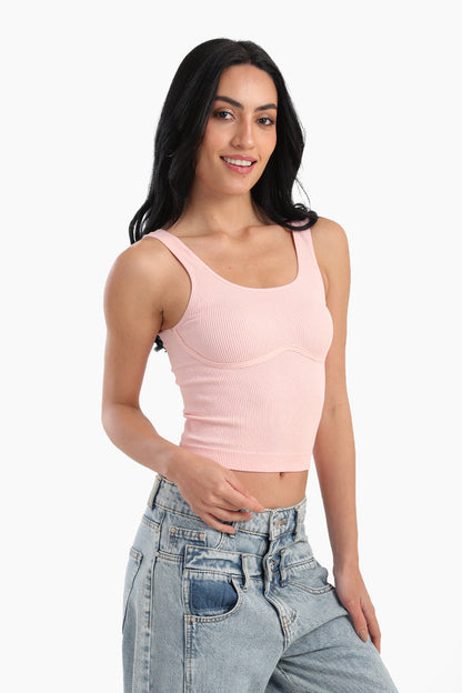Microfiber Ribbed Crop Top - Rose