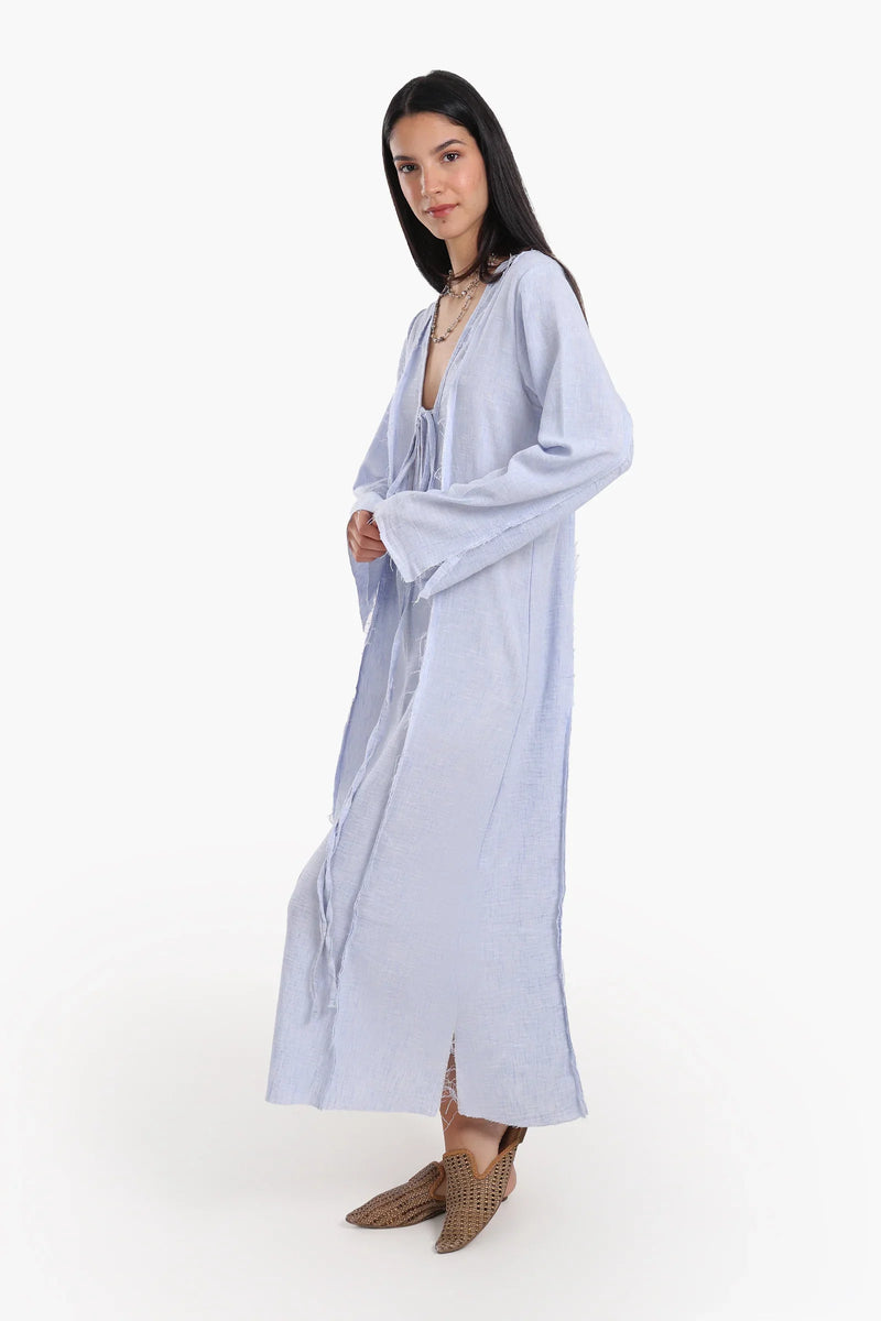 Tencel Solid Plunge V-Neck Beach Dress – Blue