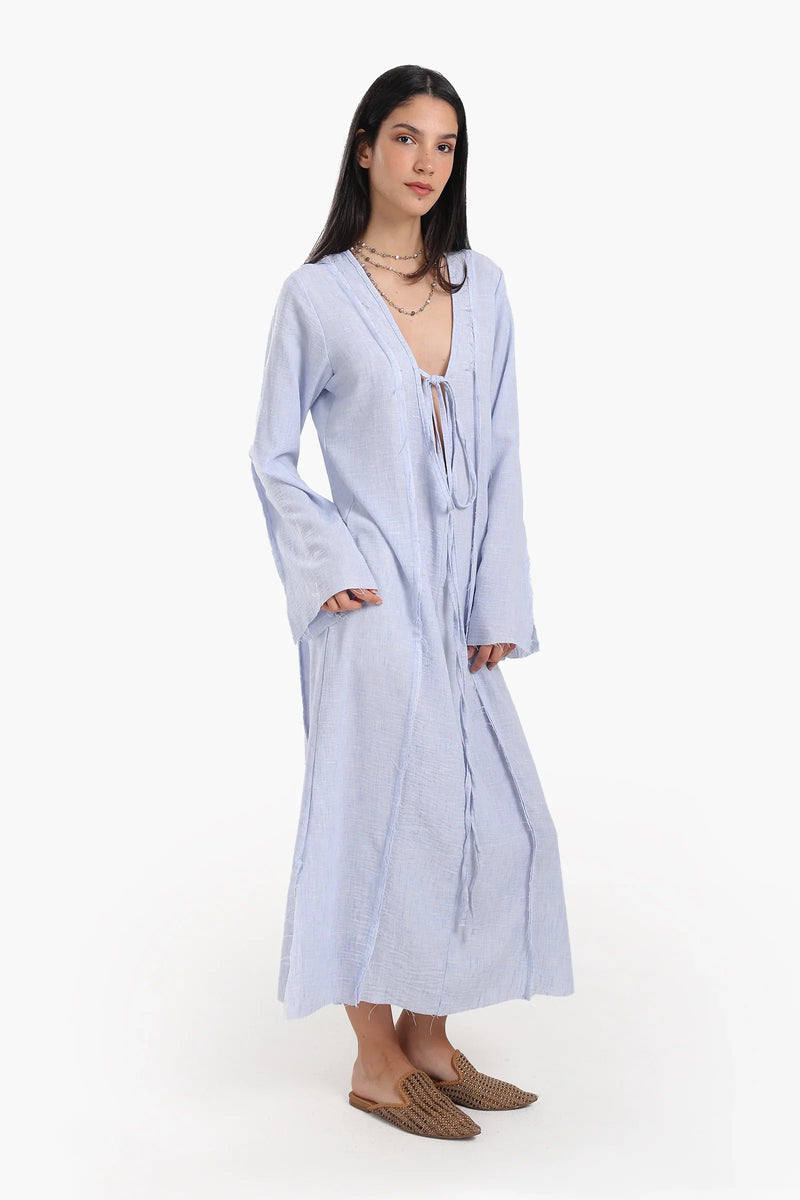 Tencel Solid Plunge V-Neck Beach Dress – Blue