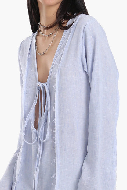 Tencel Solid Plunge V-Neck Beach Dress – Blue