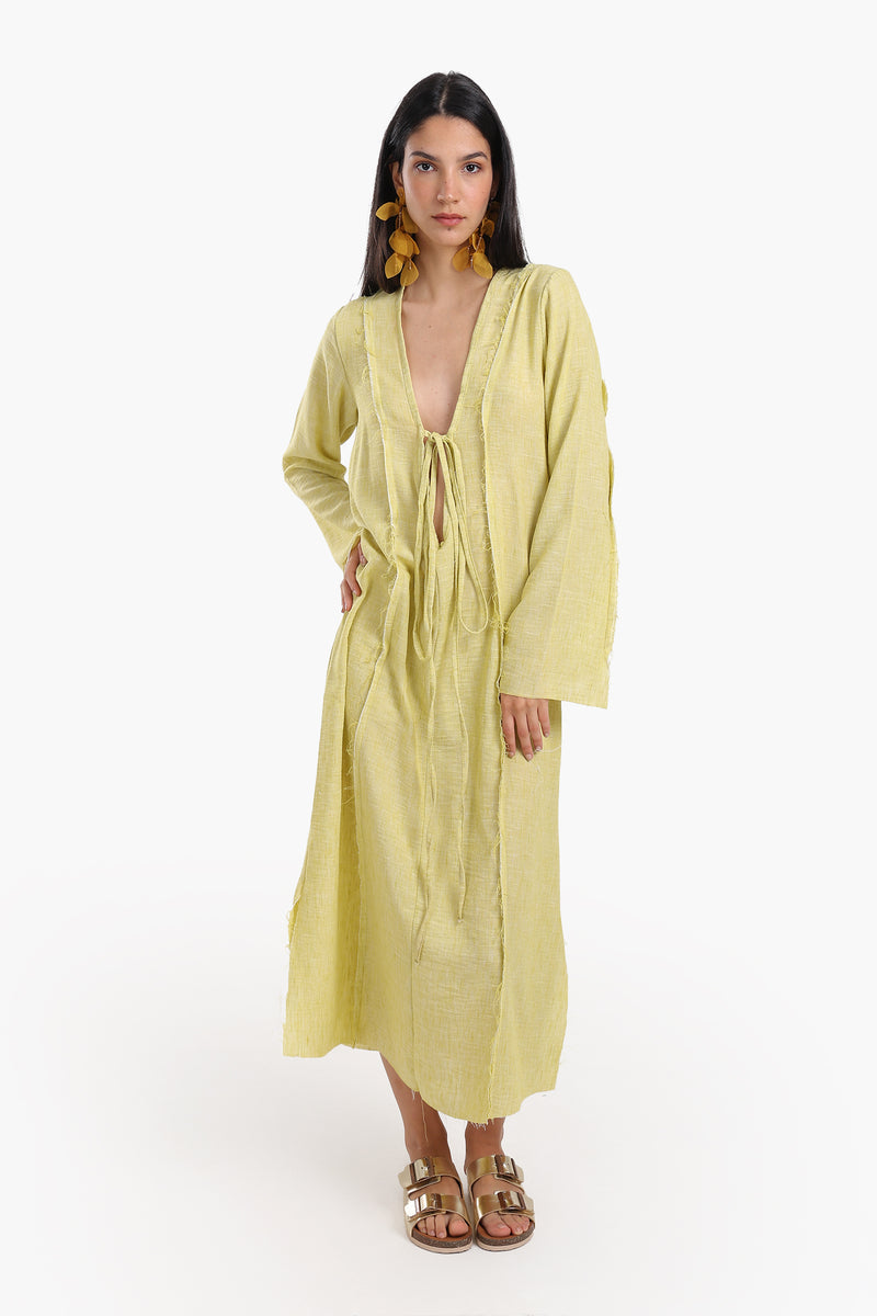 Tencel Solid Plunge V-Neck Beach Dress – Mustard