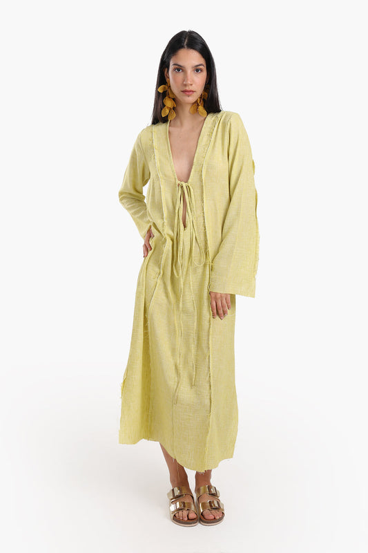 Tencel Solid Plunge V-Neck Beach Dress – Mustard