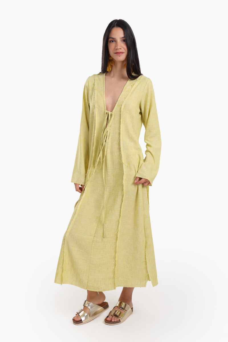 Tencel Solid Plunge V-Neck Beach Dress – Mustard