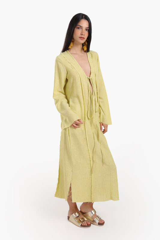 Tencel Solid Plunge V-Neck Beach Dress – Mustard