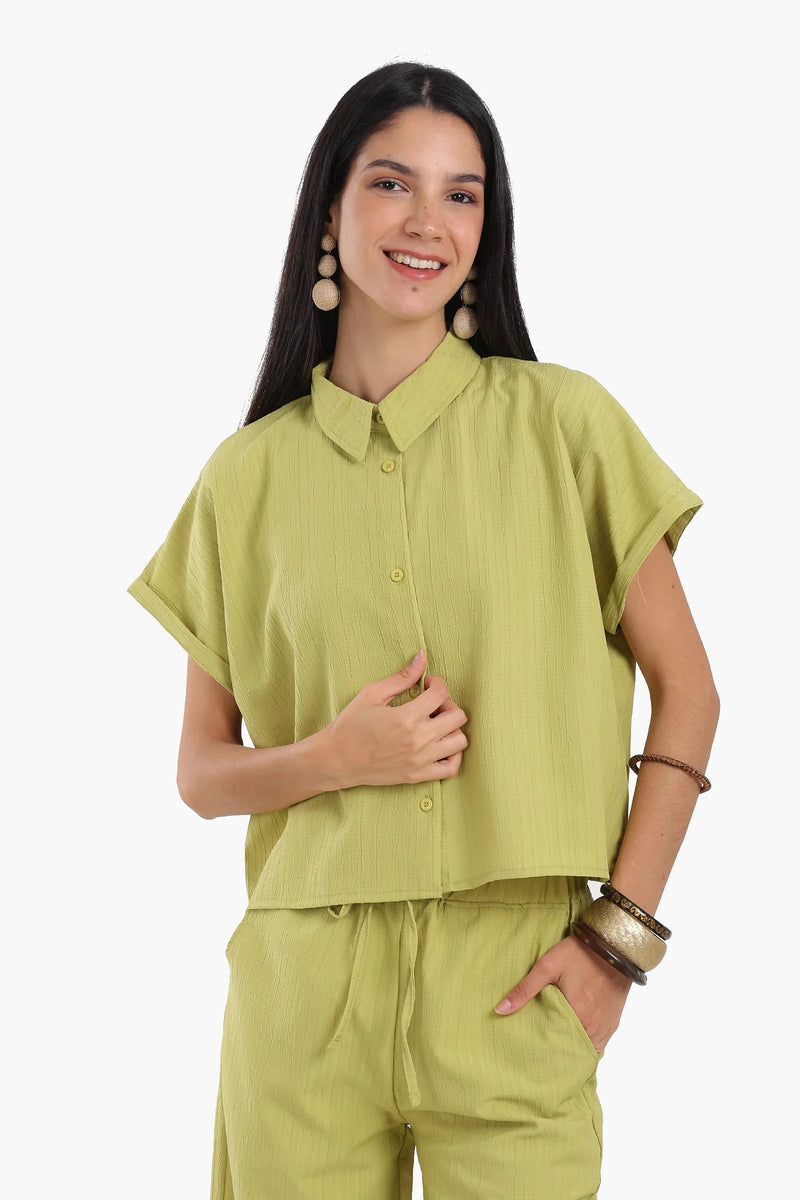 Polyester Textured Lounge Shirt – Pistachio