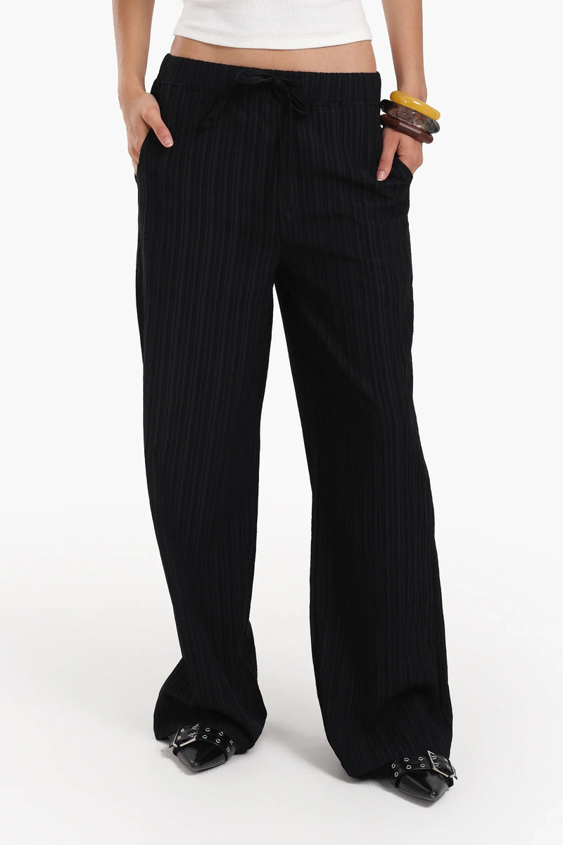 Polyester Ribbed Lounge Pants – Black