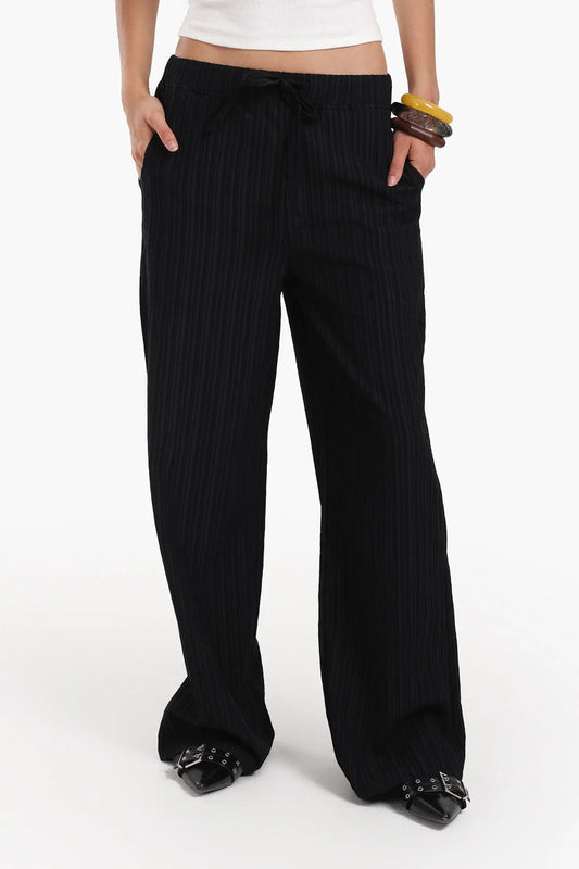 Polyester Ribbed Lounge Pants – Black