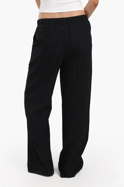 Polyester Ribbed Lounge Pants – Black