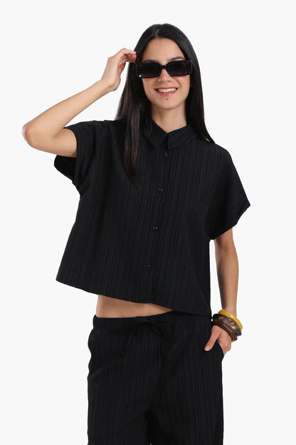 Polyester Textured Lounge Shirt – Black