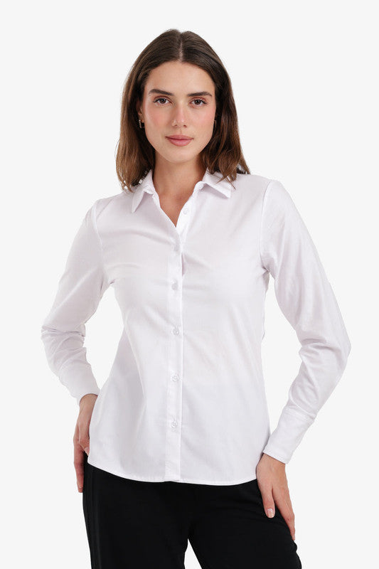 Solid Turned-Down Collar Shirt – White