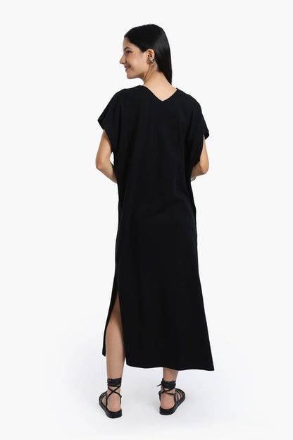 Cotton Solid Lounge Dress – Black