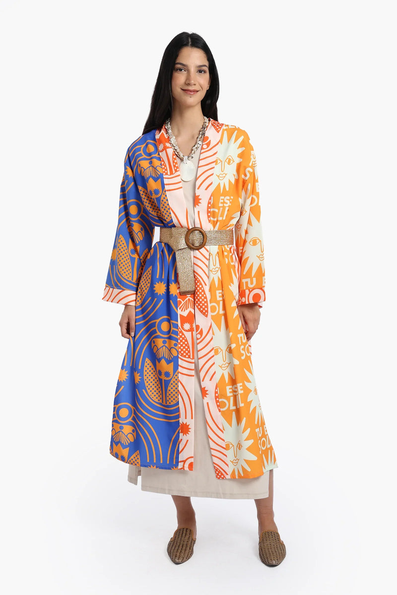 Polyester Sun-Printed Midi Kimono – Multicolor