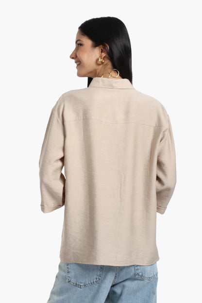 Polyester Solid Chest Pocket Shirt - Beige
