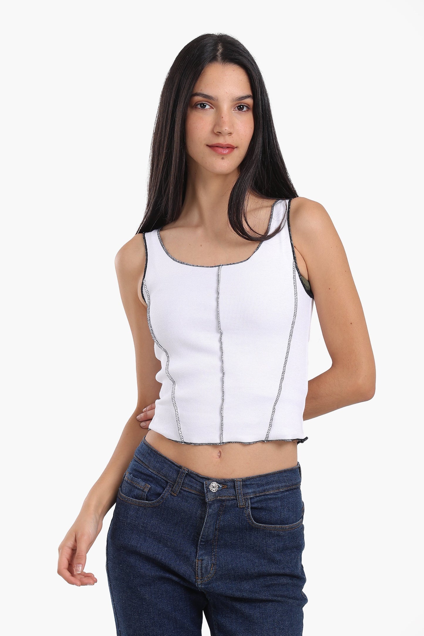 Contrast Stitch Detail Top