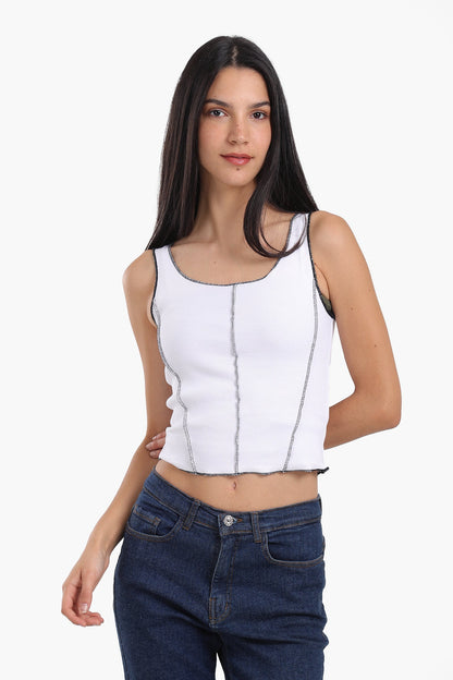 Contrast Stitch Detail Top