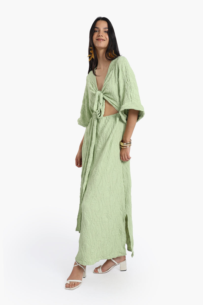 Polyester Self Pattern Beach Dress - Lime
