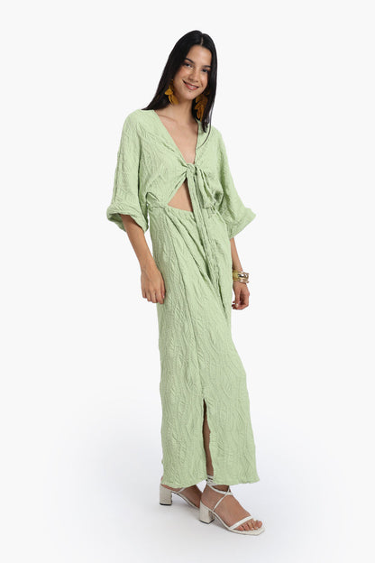 Polyester Self Pattern Beach Dress - Lime