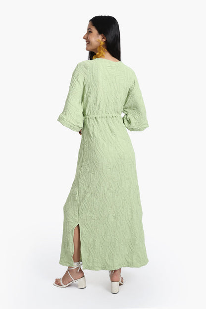 Polyester Self Pattern Beach Dress - Lime