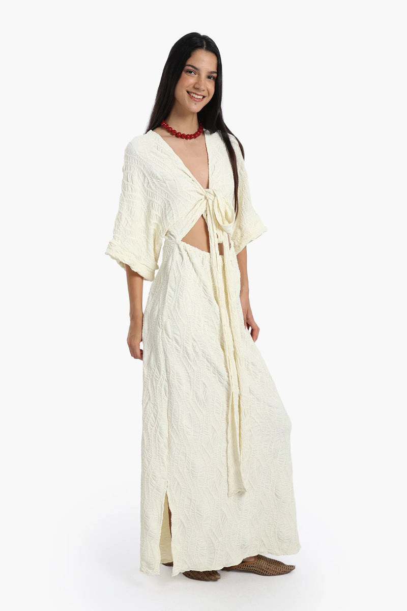 Polyester Self Pattern Beach Dress - Off White