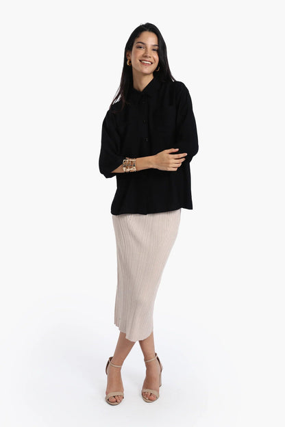 Polyester Solid Shirt with Chest Pockets - Black