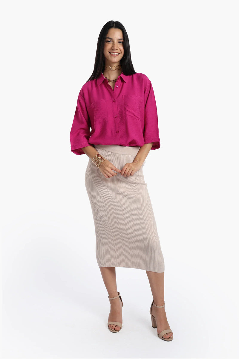 Polyester Solid Chest Pocket Shirt - Fuchsia